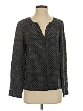 Joie Black Geometric-Print Long Sleeve Blouse